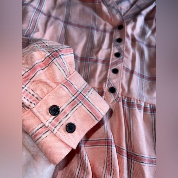 LOFT Peach Tiered Plaid Preppy Shirt Dress with long sleeves Size Medium NWOT - Picture 4 of 7